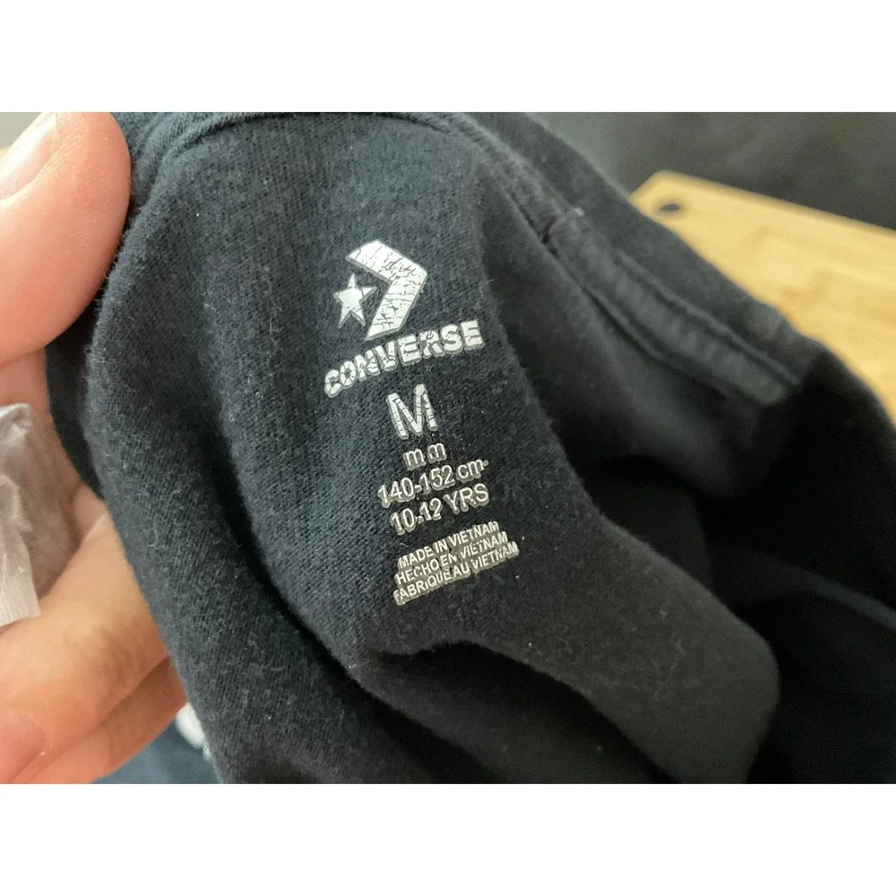 Converse Long Sleeve T-Shirt Boys Youth Medium Black‎ Excellent Graphic Logo